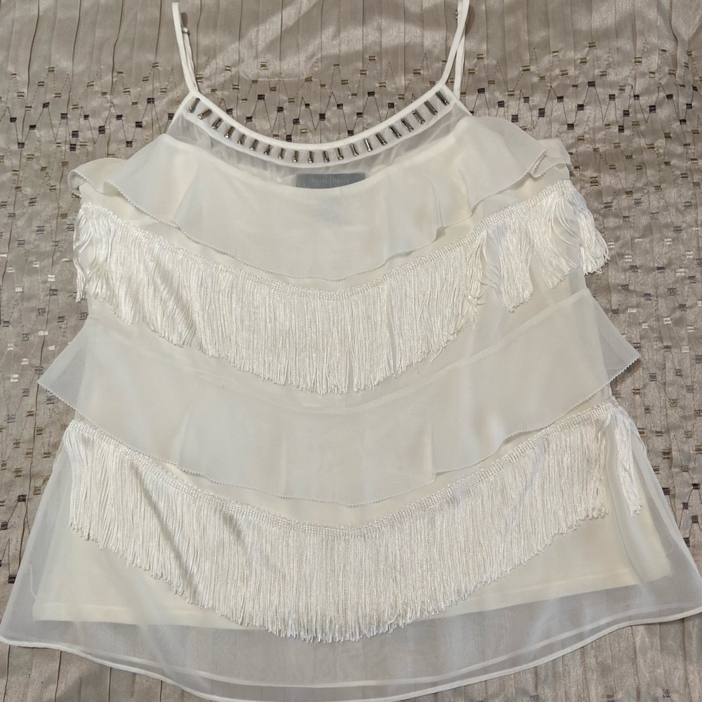 WHITE HOUSE BLACK MARKET White Fringe Studded Camisole